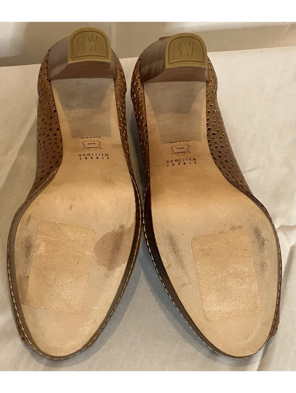 NEW Stuart Weitzman Dotcom Pump Women’s 10M Cognac Leather Peep Toe Heels.